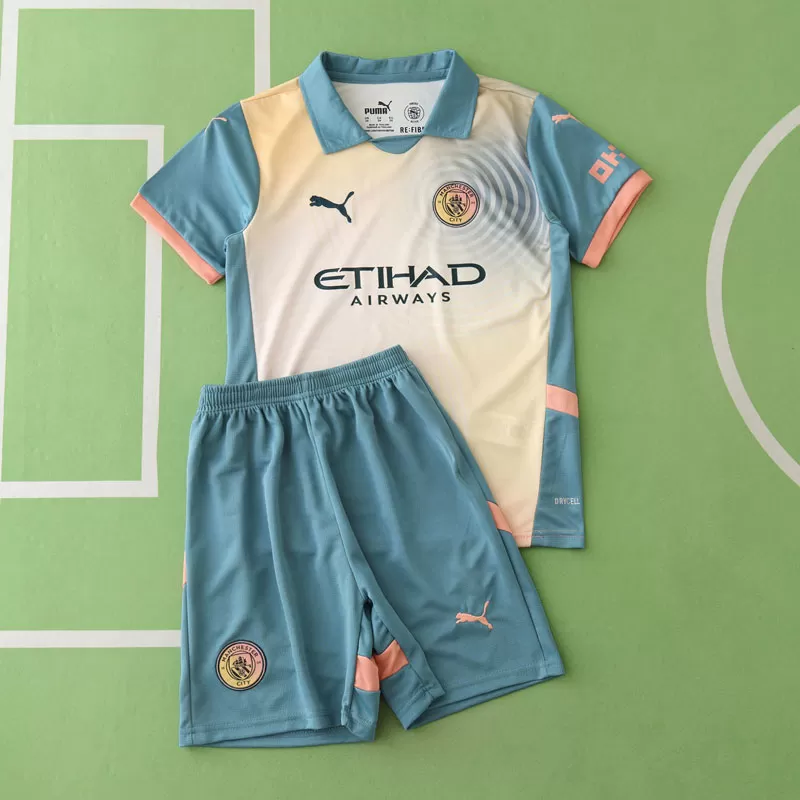 Četrti komplet Manchester City 2024/25 za otroke - nogometni dres + kratke hlače
