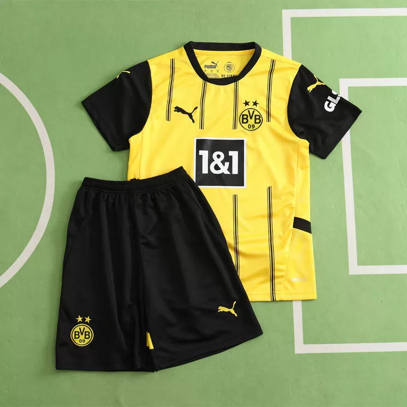 Otroški rumeni nogometni komplet Dortmund 2024/25 domači dres + kratke hlače