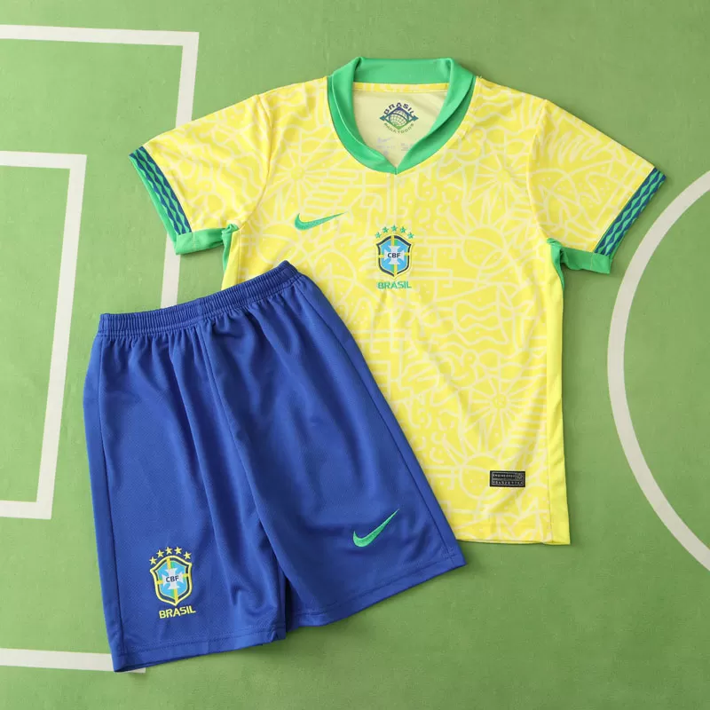 Brazilija 2024 domači nogometni dresi za otroke - majica + hlačke