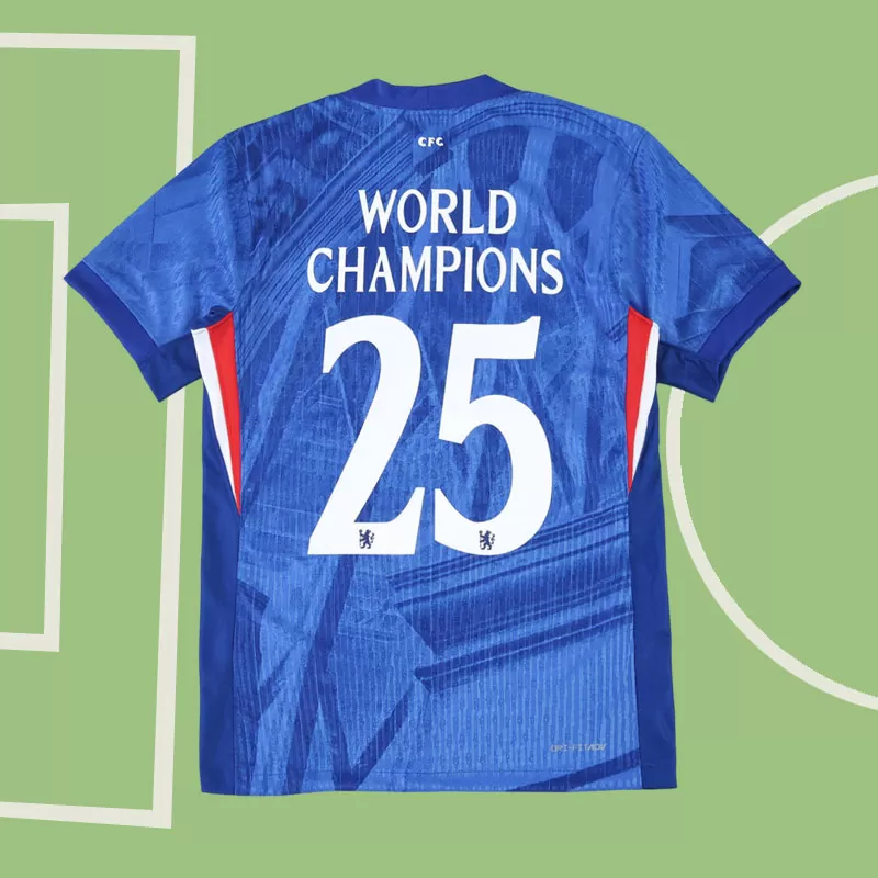 Moški nogometni dres Chelsea domači 2025/26 z emblemom svetovni prvaki 25