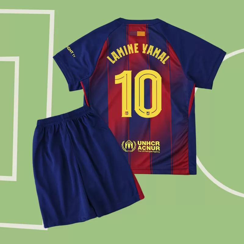 Otroški UCL nogometni dresi Barcelona 25/26 – domači dres z Lamine Yamal 10