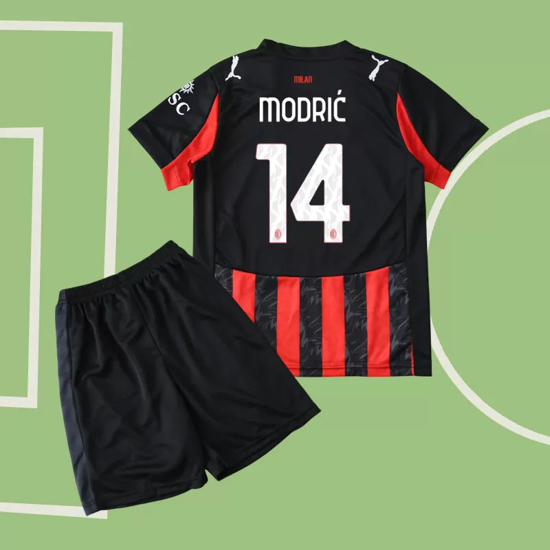 AC Milan dres za otroke 2025/26 - domača različica z imenom Modrić 14