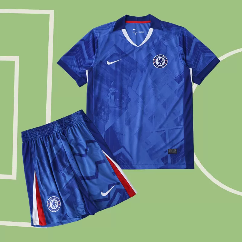 Otroški domači nogometni dresi Chelsea FC 2025-26 modra majica in kratke hlače
