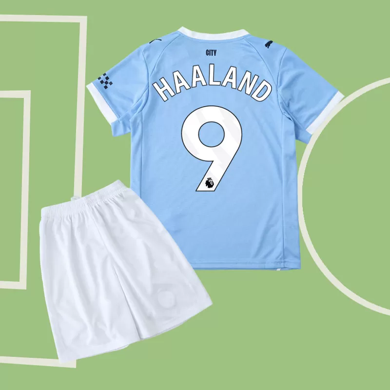 Haaland 9 Manchester City otroški nogometni dres 2025/26 modri domači komplet