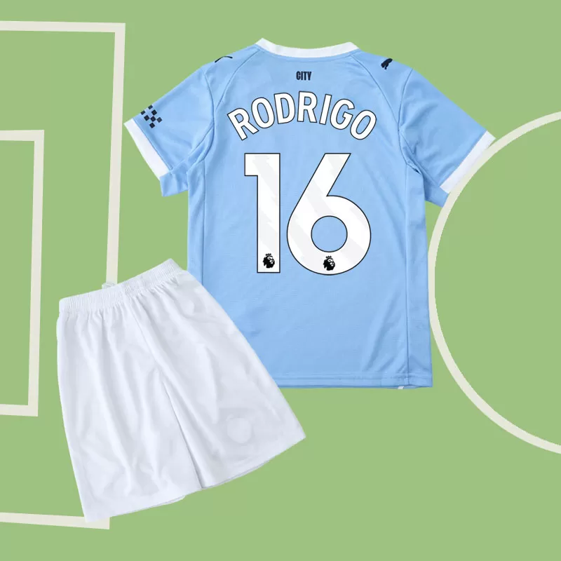 Man City otroški domači komplet Rodrigo 16 - majica in kratke hlače sezona 25/26
