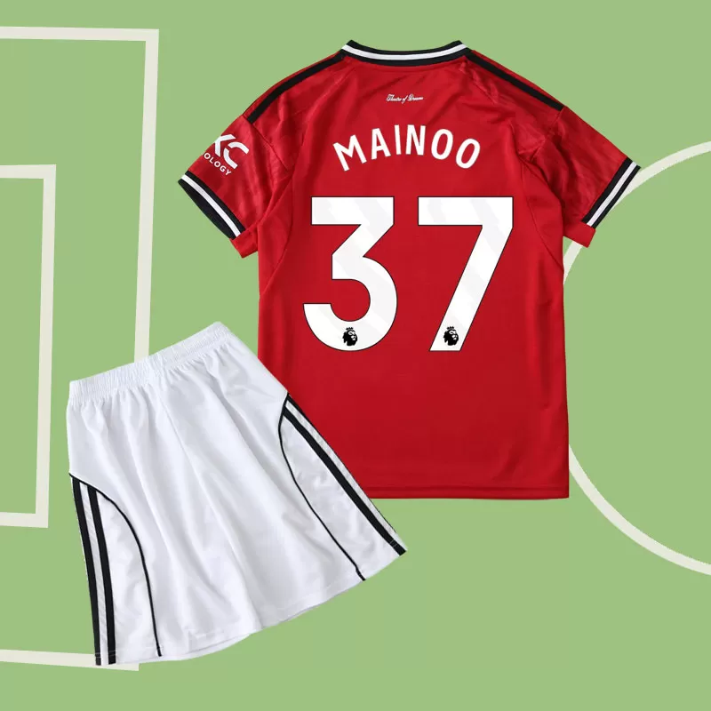Man United Mainoo 37 otroški dres 2025/26 - rdeči domači komplet majica + hlače