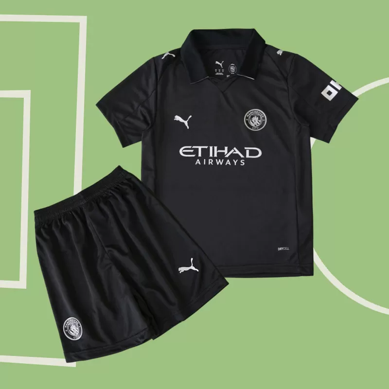 Manchester City otroški gostujoči dres 2025/26 črn - majica + hlače