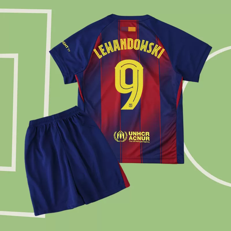 Otroški domači nogometni komplet Barcelona 2025/26 s potiskom Lewandowski 9