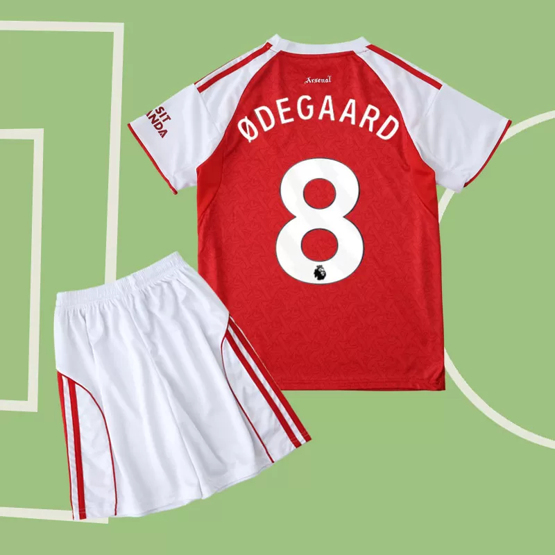 Otroški dres Ødegaard 8 Arsenal 2025/26 rdeča domača majica in kratke hlače