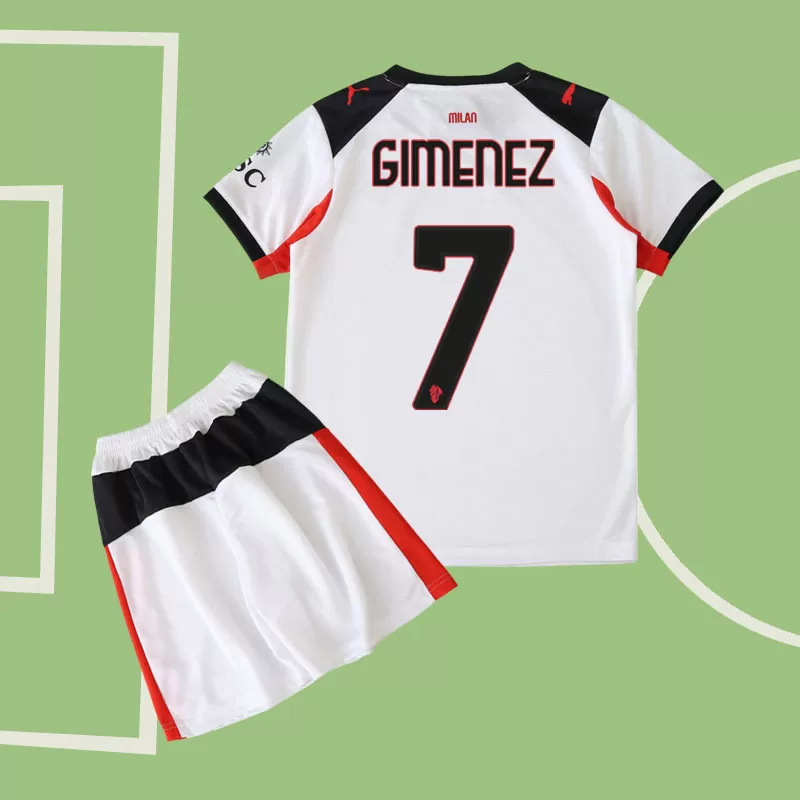 Otroški gostujoči dres Giménez 7 AC Milan 2025/26 - nogometna majica in hlačke