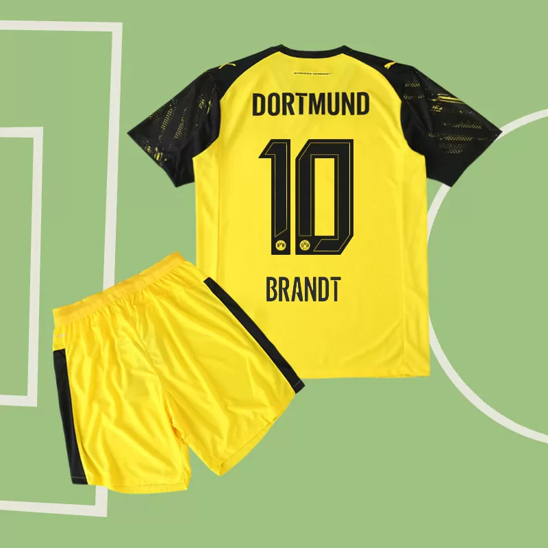 Otroški nogometni dres BVB Dortmund 2025/26 komplet domači z imenom Brandt 10