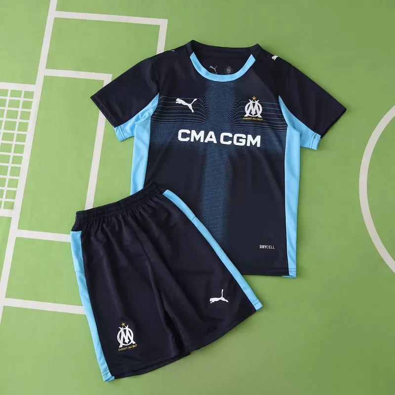 Otroški nogometni dres Marseille 2025/26 - gostujoči komplet s kratkimi rokavi