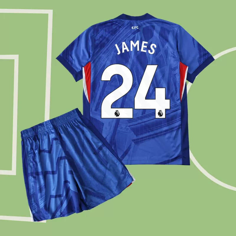 Otroški nogometni dresi Chelsea 2025/26 domači komplet z imenom James 24