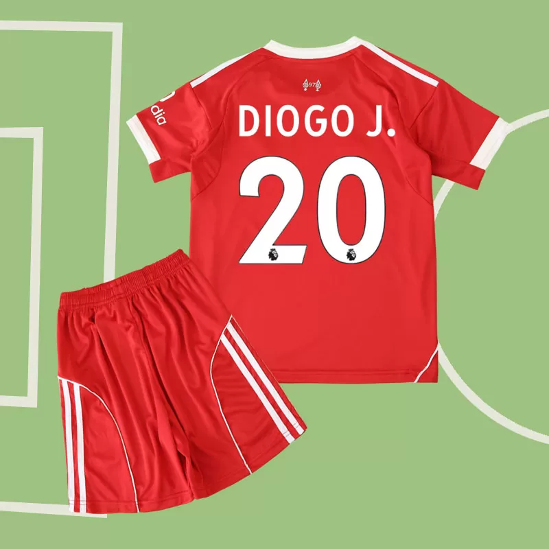 Rdeč domači dres Liverpool FC za otroke 25/26 - majica in kratke hlače Diogo J. 20