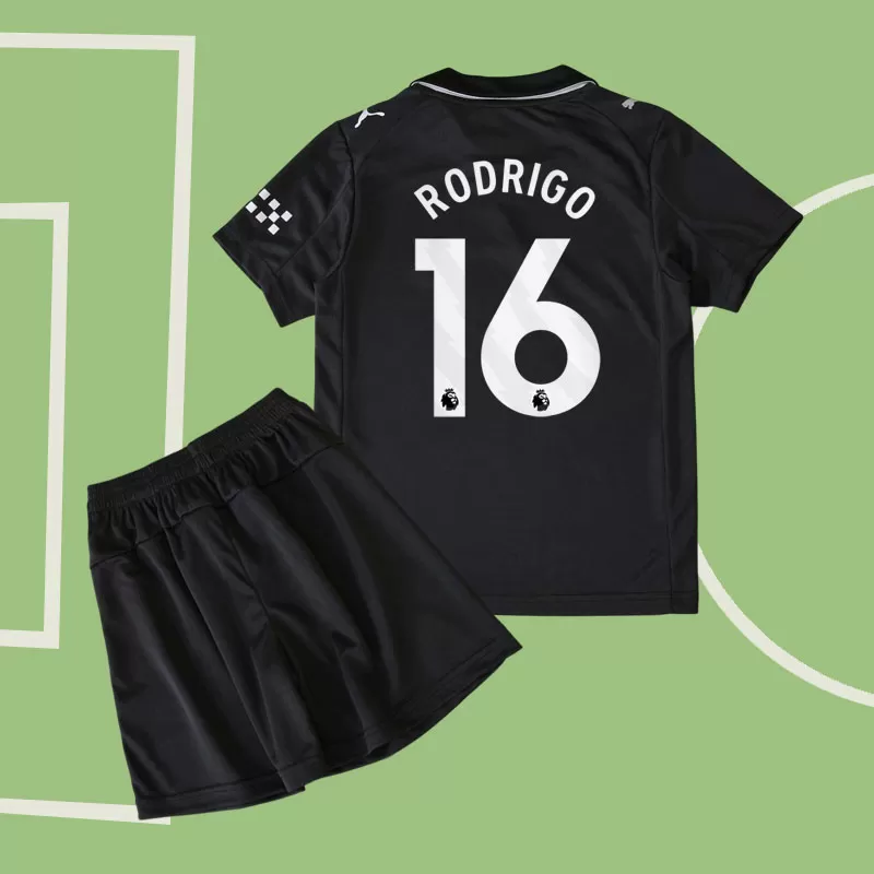 Rodrigo 16 Manchester City otroški gostujoči črni nogometni dres 25/26