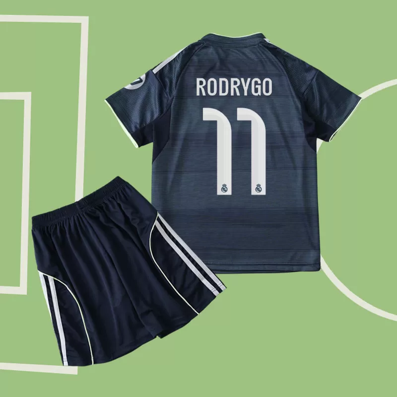 Rodrygo 11 Real Madrid otroški gostujoči dres 2025/26 komplet s hlačkami