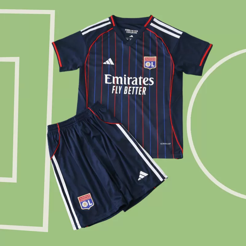 Olympique Lyon 2025/26 otroški gostujoči nogometni dres - majica + hlače