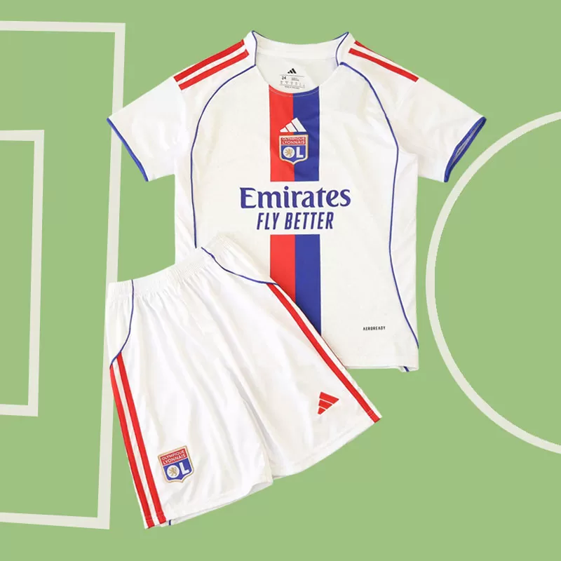 Olympique Lyonnais otroški domači nogometni dres 2025/26 - majica in hlačke