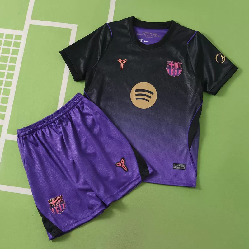 FC Barcelona 2026/27 gostujoči otroški dres – Črno-vijoličen otroški komplet za nogomet
